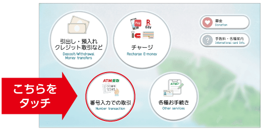 こちら（番号入力での取引）をタッチ