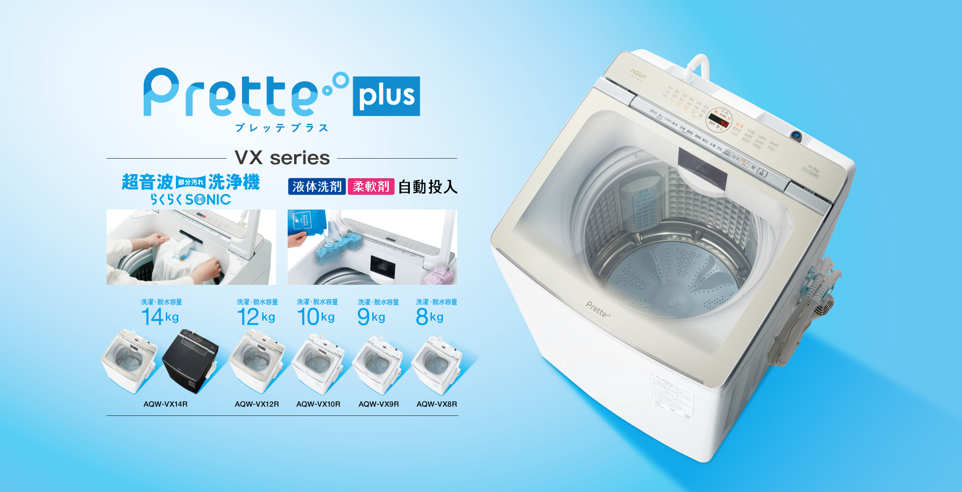 本物品質の AQUA ホワイト Prette(プレッテ) 8kg全自動洗濯機 洗濯機 