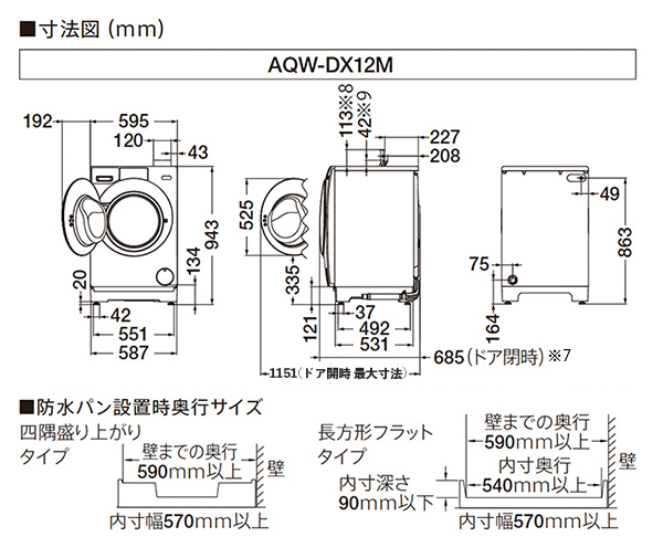 AQUA  AQW-DX12M  12kg ドラム式洗濯機、乾燥
