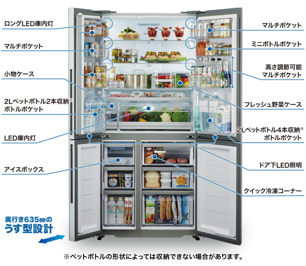 正規品質保証】 【標準設置料金込】【長期5年保証付】アクア(AQUA) AQR-TZ51N-S ｻﾃﾝｼﾙﾊﾞｰ4ドア冷蔵庫 観音開き 512L  冷蔵庫・冷凍庫