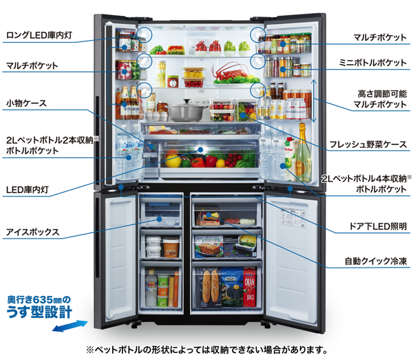 激安銀座 店 (長期無料保証/配送設置無料)アクア 4ドア冷蔵庫 TZシリーズ AQR-TZ51N(T) ダークウッドブラウン 観音開き 内容 冷蔵庫・冷凍庫 